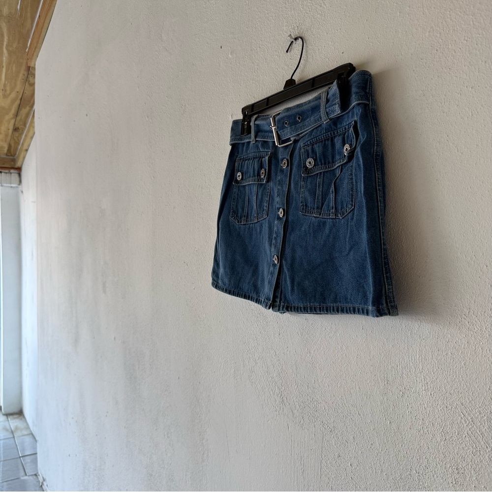 Womens Size 7/8 Denim Mini Skort Belted Cargo Pockets Y2K - Picture 13 of 13